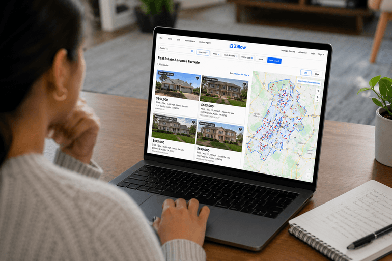 Person browsing homes for sale on the Zillow real estate portal