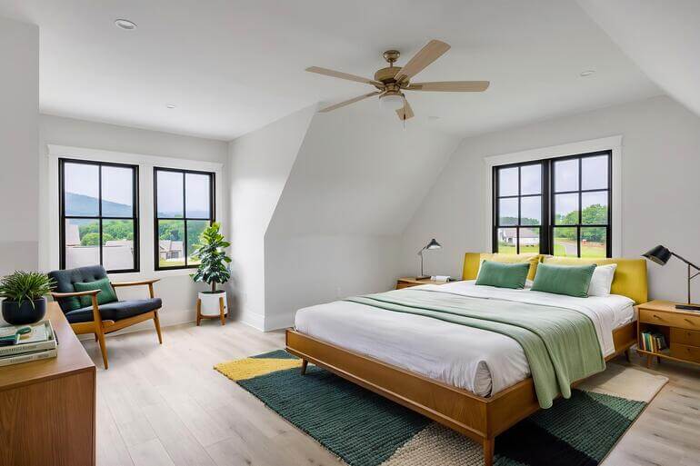 Before and after comparison of an empty bedroom and the same space enhanced with AI virtual staging.