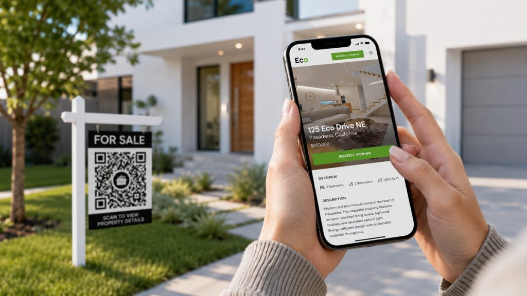 Property listing displayed on a smartphone after scanning a real estate QR code.