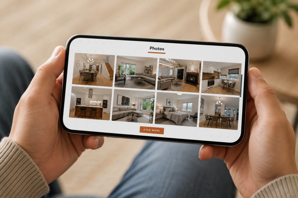 Property photo gallery viewed on a smartphone from a real estate listing.