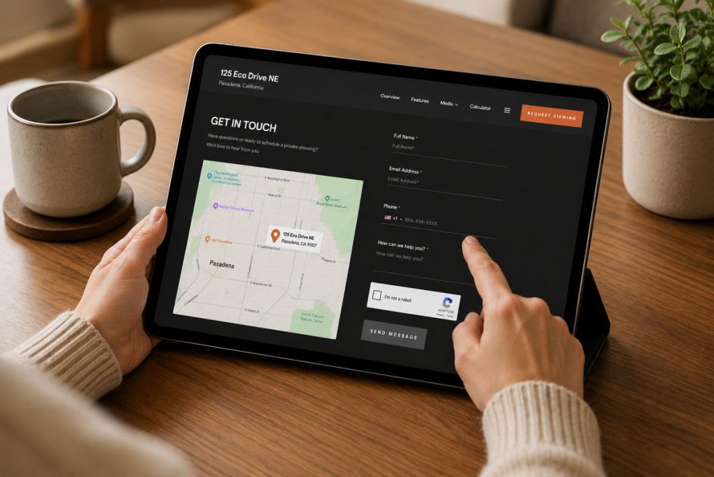 Real estate inquiry form displayed on a tablet for scheduling a property viewing.
