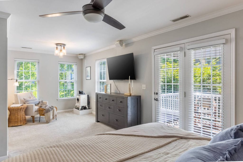 Bedroom after AI photo editing for real estate.
