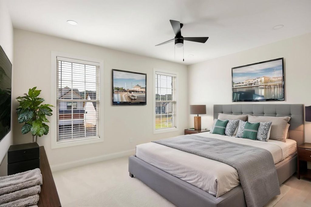 AI photo editing for real estate virtually stages a bedroom.