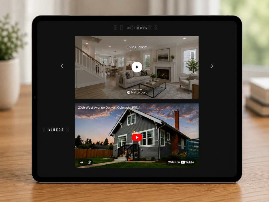 Tablet displaying 3D tours and videos on one of the best single property websites.