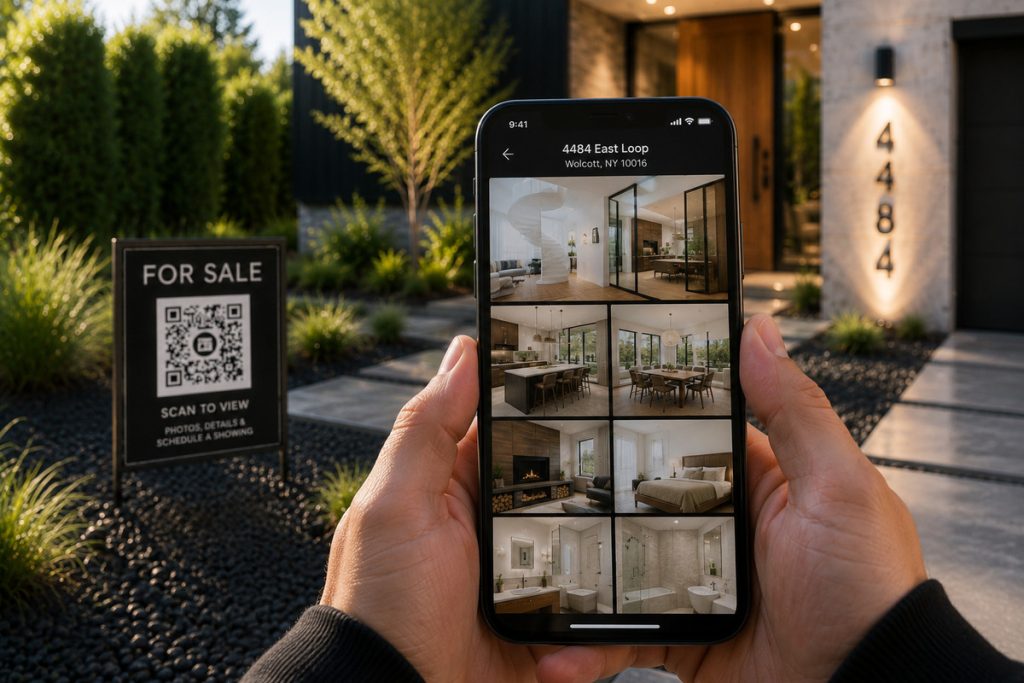 Mobile gallery of property photos opened from QR codes on real estate signs.