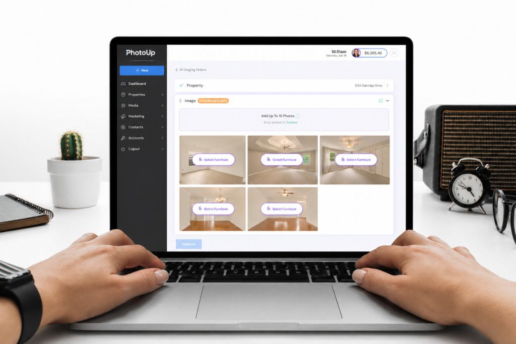 Virtual home staging software dashboard on laptop