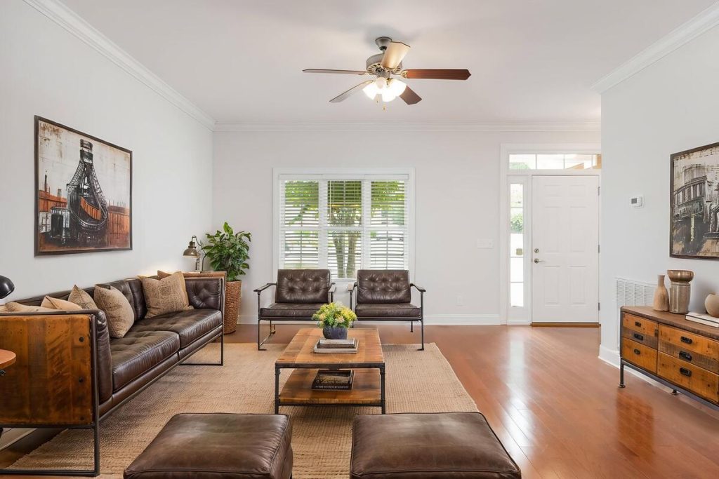 Industrial living room staged with virtual home staging software