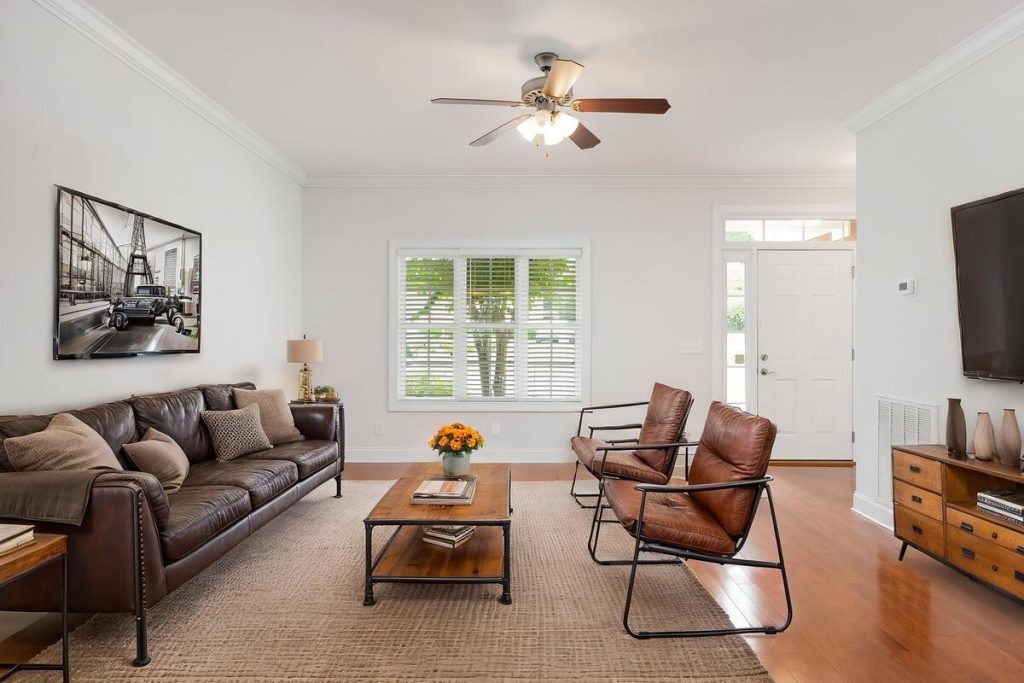 Contemporary living room with virtual home staging software