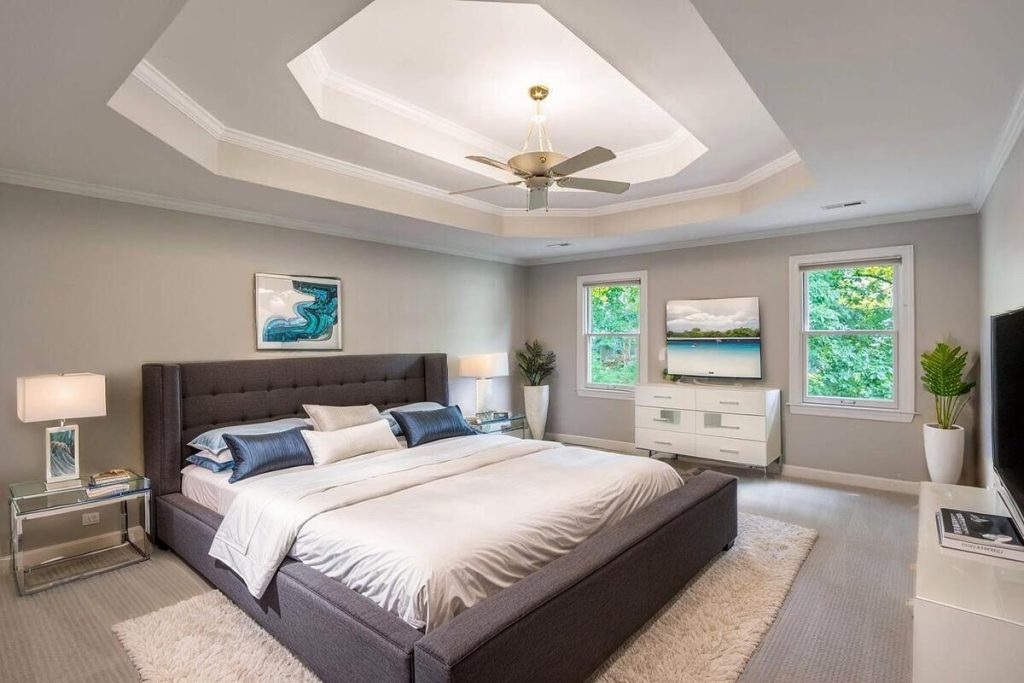 Contemporary master bedroom with virtual home staging software
