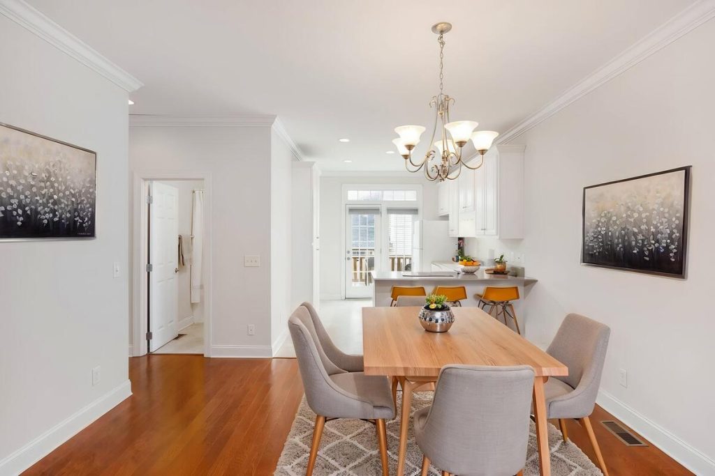 Minimalist dining room with virtual home staging software