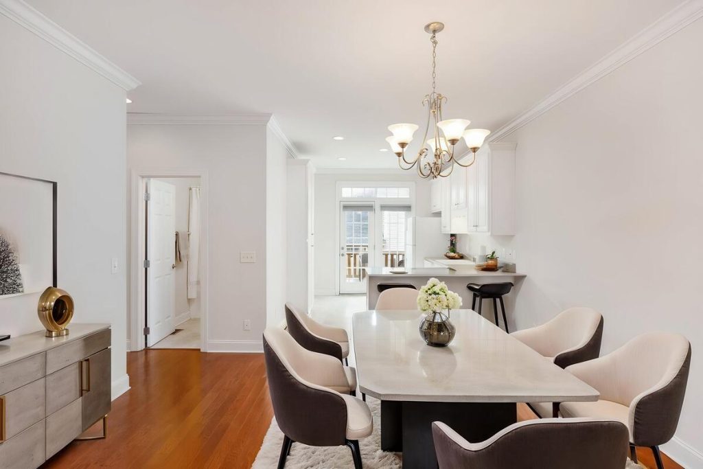 Modern dining room staged with virtual home staging software