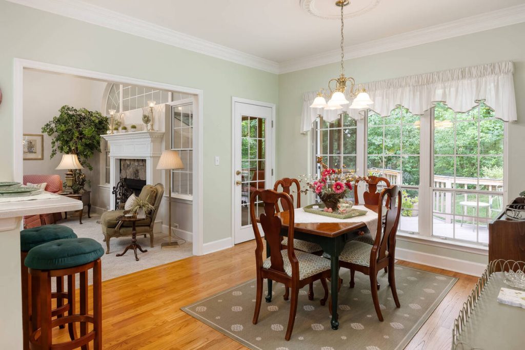 Brightened dining room optimized for a real estate listing