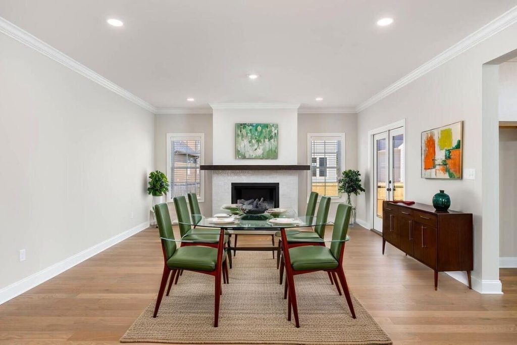 Open-concept dining room by virtual home staging services