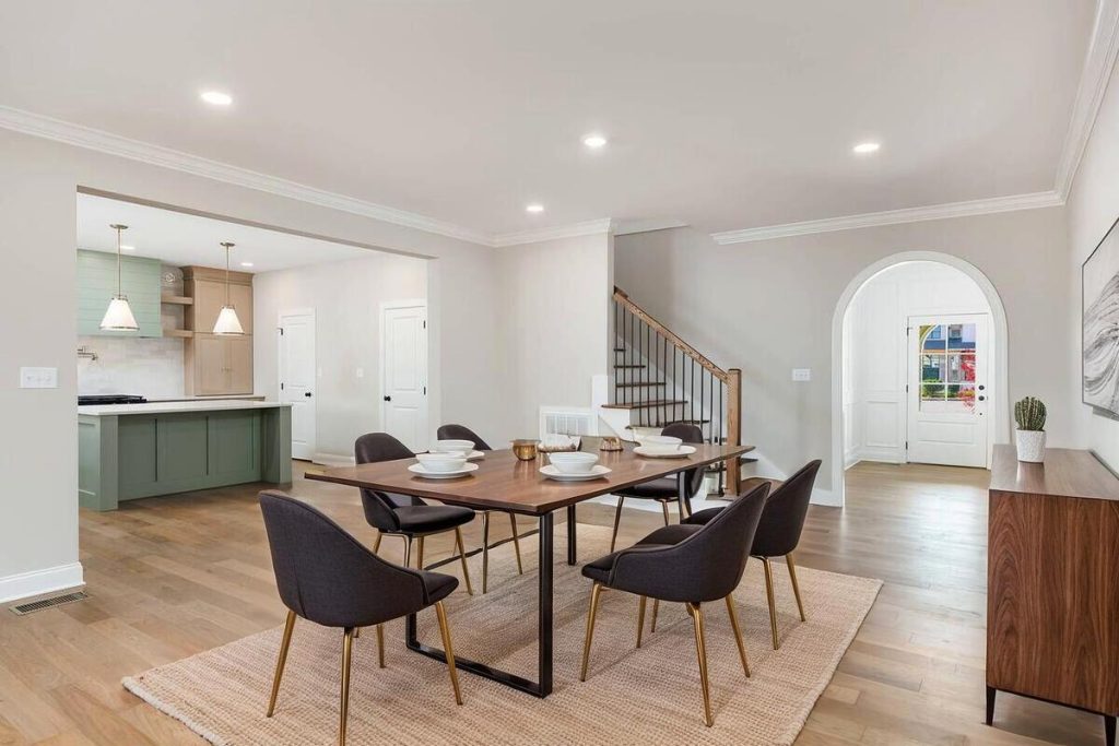 Open-plan dining area by virtual home staging services