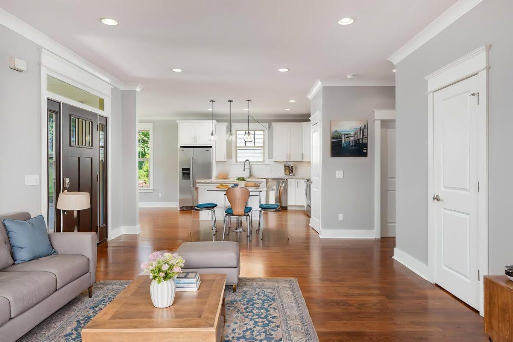 Modern living room enhanced with real estate photo editing AI and virtual staging.