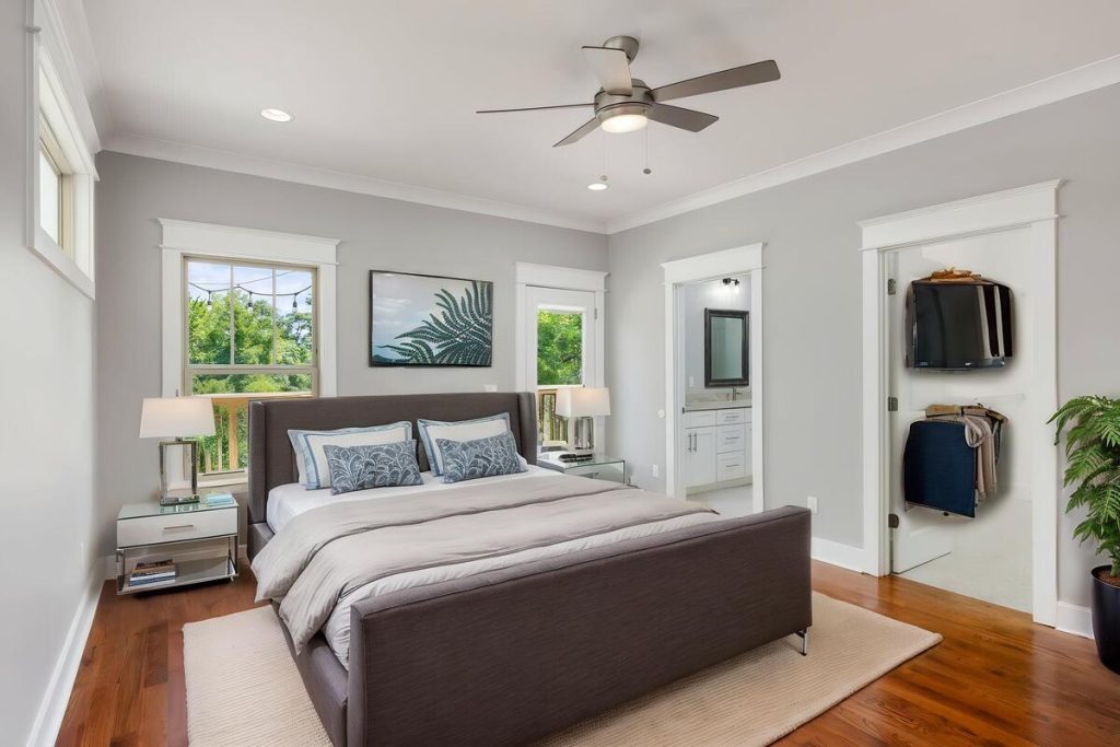 Bedroom virtually staged using real estate photo editing AI