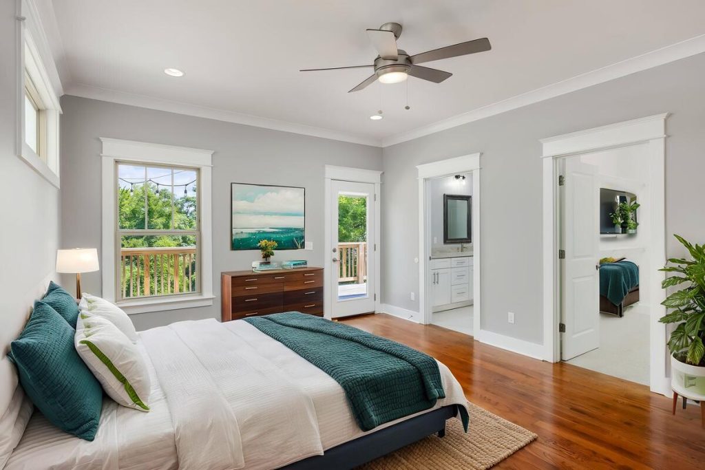 Modern bedroom created with real estate photo editing AI