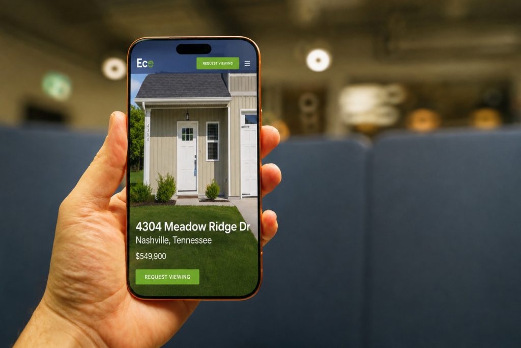 QR codes in real estate marketing leading to a property website on a smartphone.