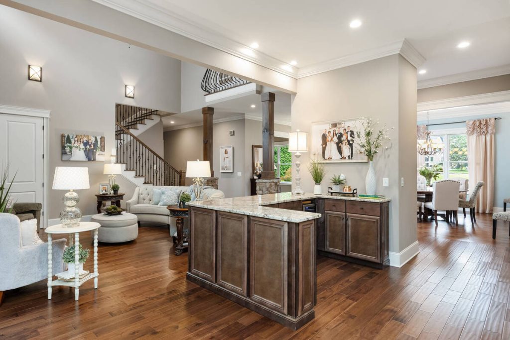Balanced open-plan interior after AI HDR photo editing