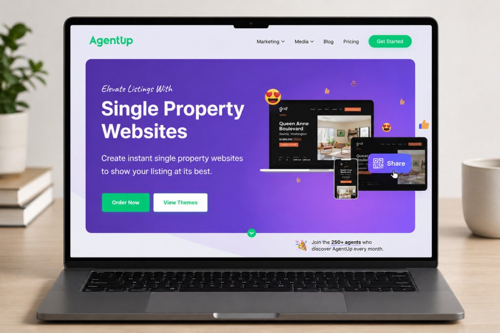 AgentUp single property websites platform displayed on a laptop
