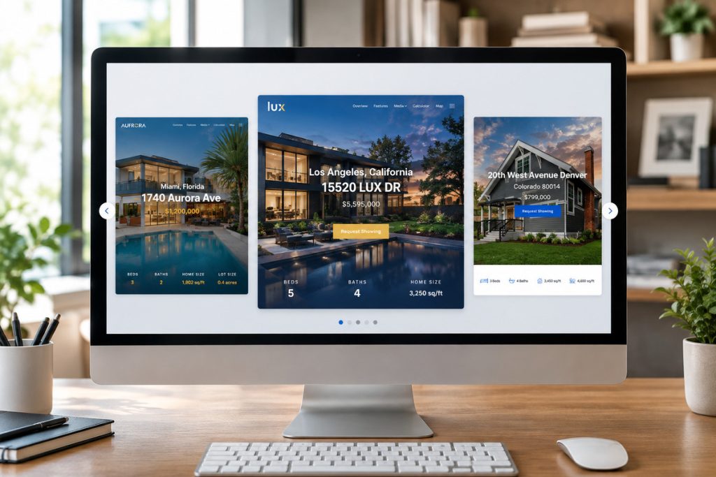 Single property websites displayed in multiple real estate website templates
