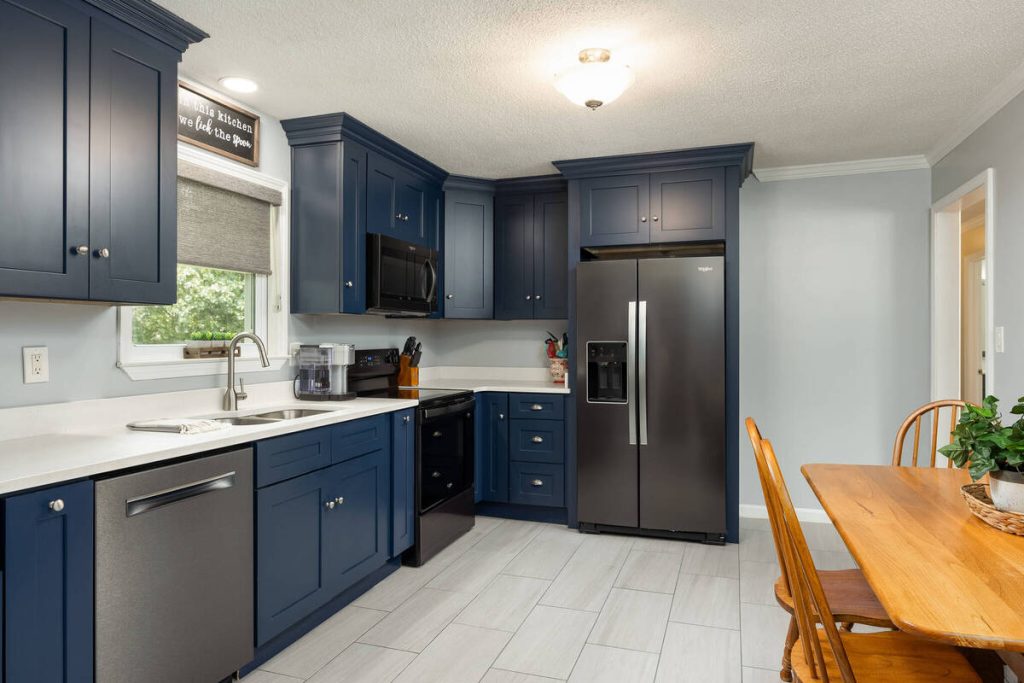 Kitchen after AI real estate photo editing exposure correction with balanced brightness and clear details.