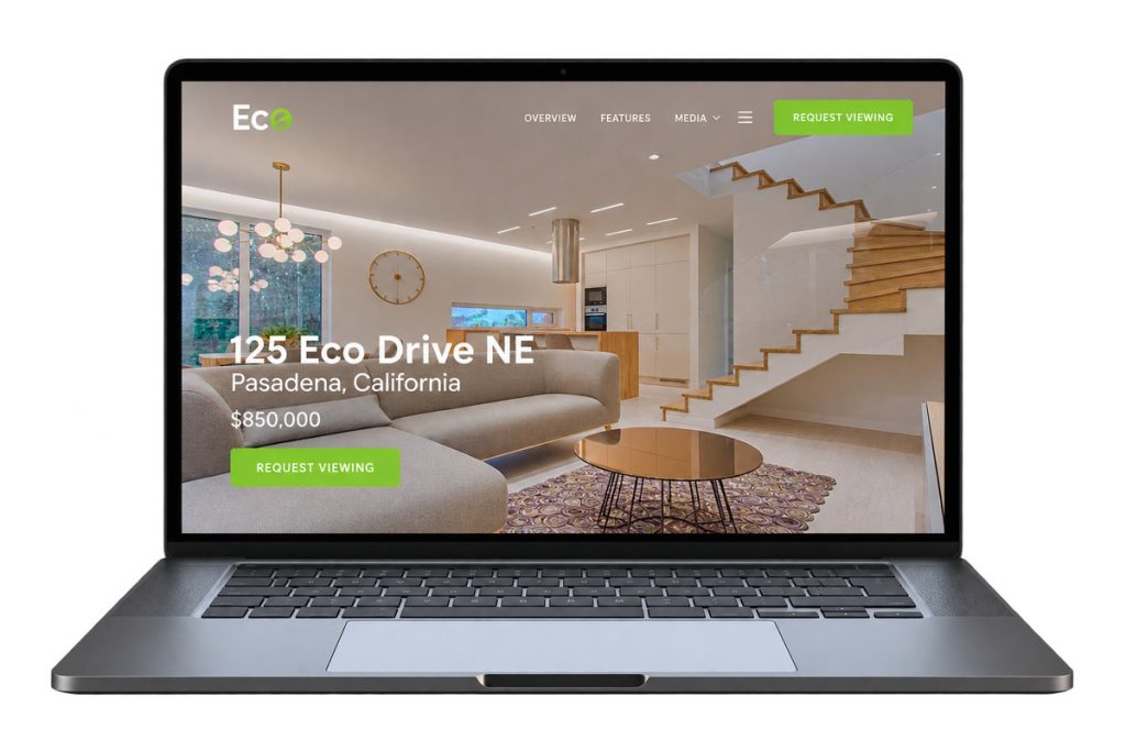 Single property website template featuring a modern Eco Drive listing