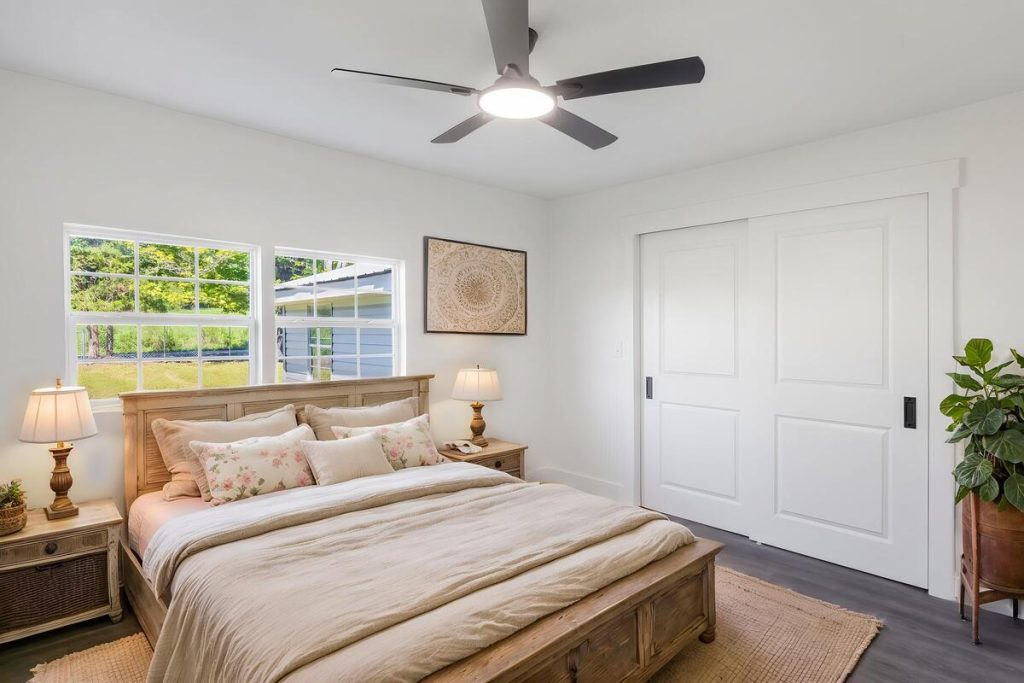Warm rustic bedroom designed with the best AI virtual staging for real estate