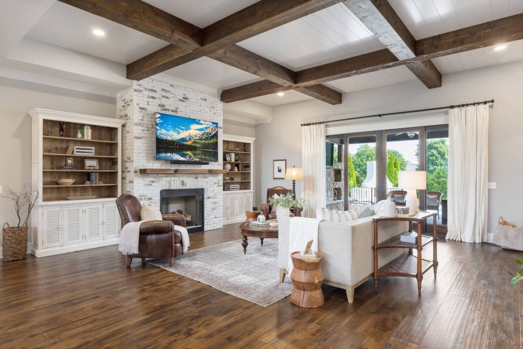 Open living room with balanced natural light using real estate HDR photo editing services