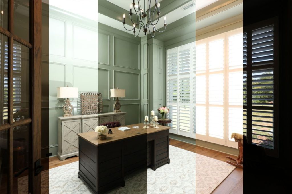 Bracketed home office exposures used for real estate HDR photo editing services
