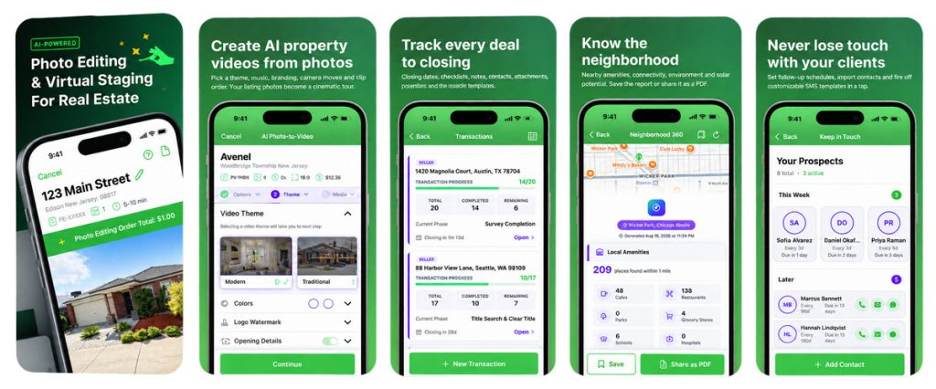 Real estate photo editor and virtual staging tools available through a mobile app