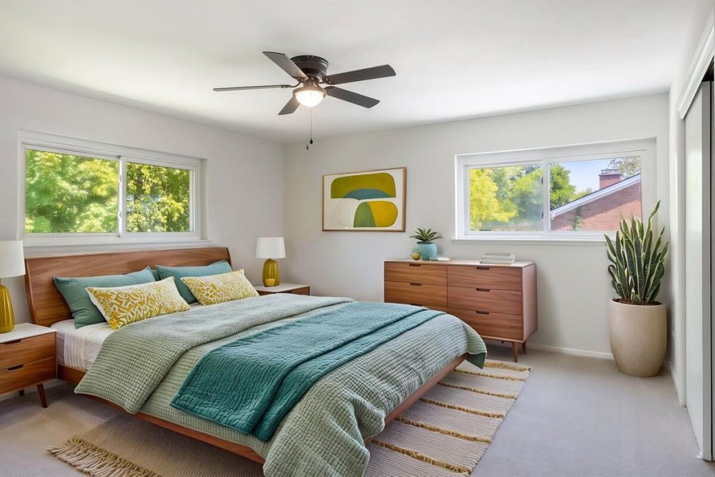 Alternative bedroom design showing different furniture from virtual staging software.